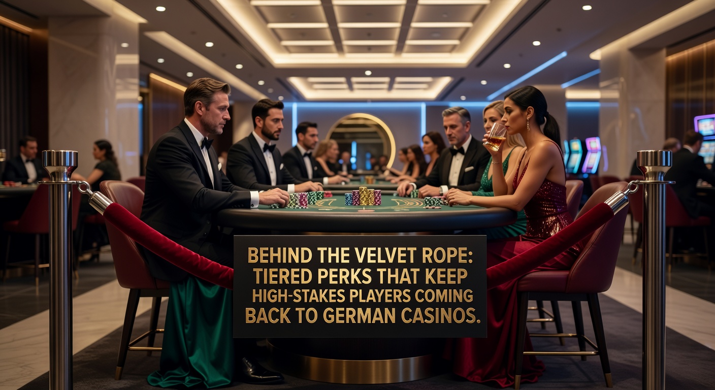 High-Roller bei einem privaten Dinner-Event in einer deutschen Casino-Suite, umgeben von Luxus und Spielutensilien